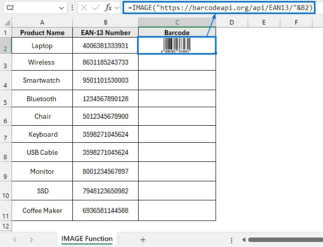 Generate EAN-13 Barcode with IMAGE Function and External Link
