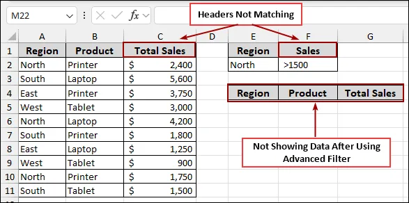 Advanced Filter Will Not Work with Mismatched Headers