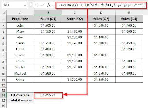 Combining the AVERAGE Function with the FILTER Function