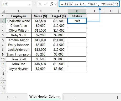 Step-by-Step Guide for Using IF Statement With a Helper Column to Highlight Cells