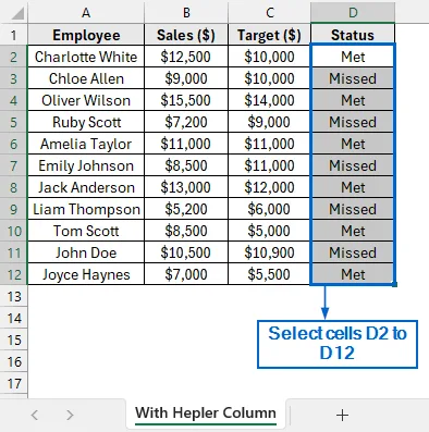 Step-by-Step Guide for Using IF Statement With a Helper Column to Highlight Cells