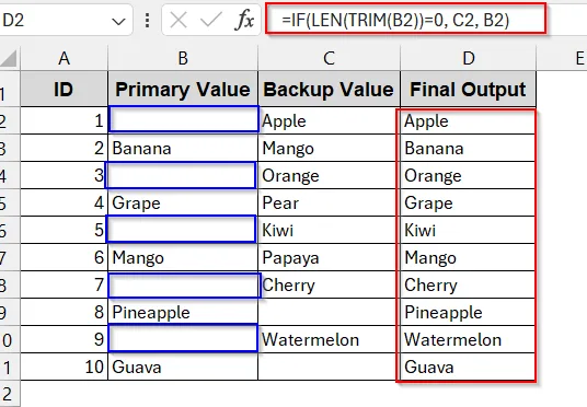 Detect and Replace Invisible Blanks with LEN and TRIM