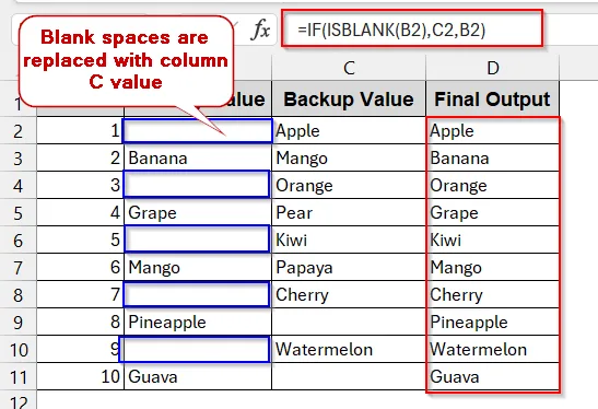 Applying ISBLANK with IF to Handle Empty Cells