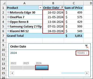 Inserting Timeline to Filter Dates