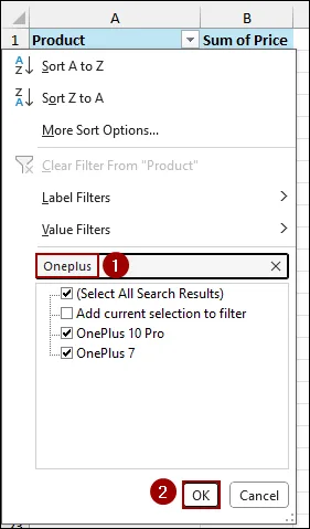 Using Filter Dropdown in Column Header