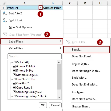 Using Label Filters to Filter Text Values