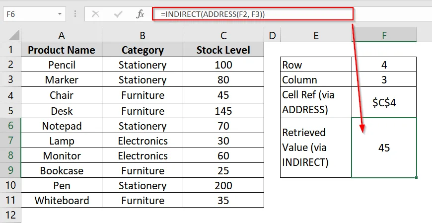 Get a Value Based on Row and Column Numbers in Excel