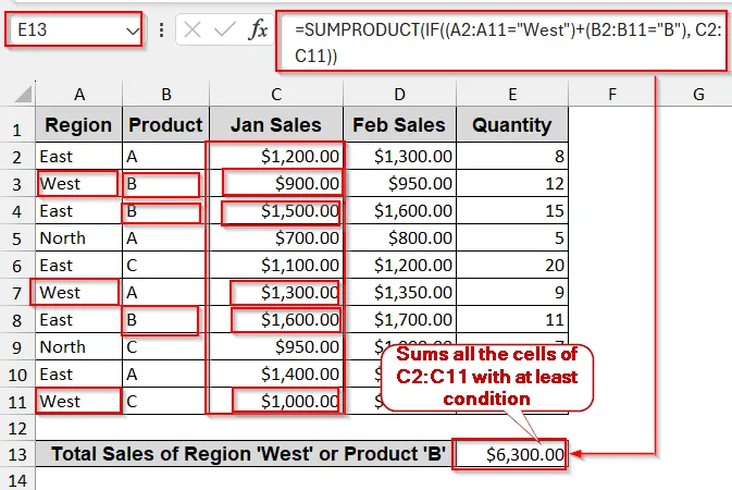 SUMPRODUCT-IF for Multiple Criteria With OR Logic