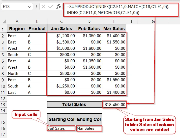 Dynamic Cell Selection in SUMPRODUCT with INDEX Function