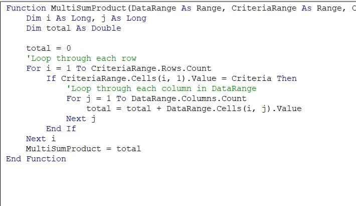 Create a VBA UDF for Multi-Column SUMPRODUCT