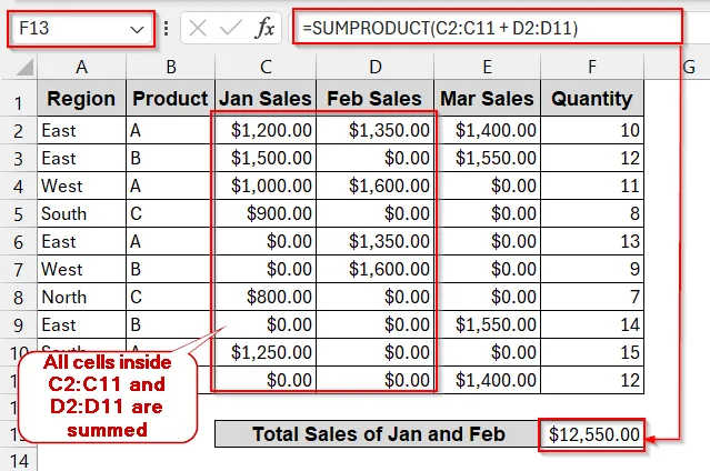 SUMPRODUCT Across Columns Without Conditions