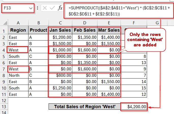 Using SUMPRODUCT Across Multiple Columns with Criteria