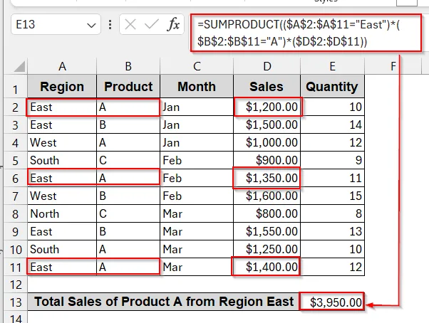 SUMPRODUCT with Two Criteria