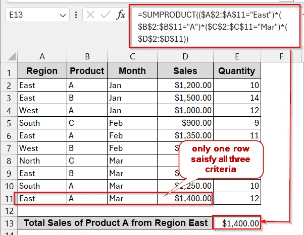 Handling Three or More Conditions with SUMPRODUCT Formulas