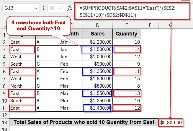 Apply SUMPRODUCT with Numeric Criteria In Excel