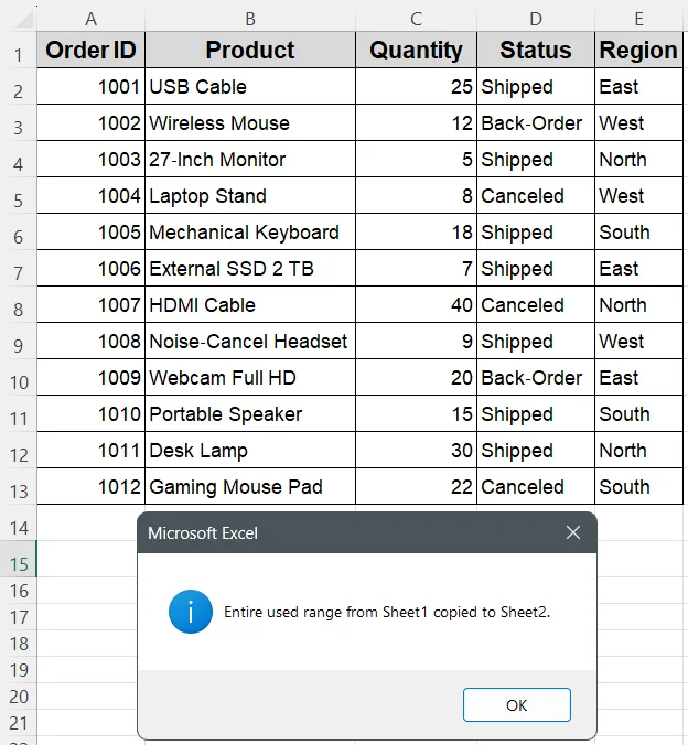 Move the Entire Used Range to Another Sheet with VBA