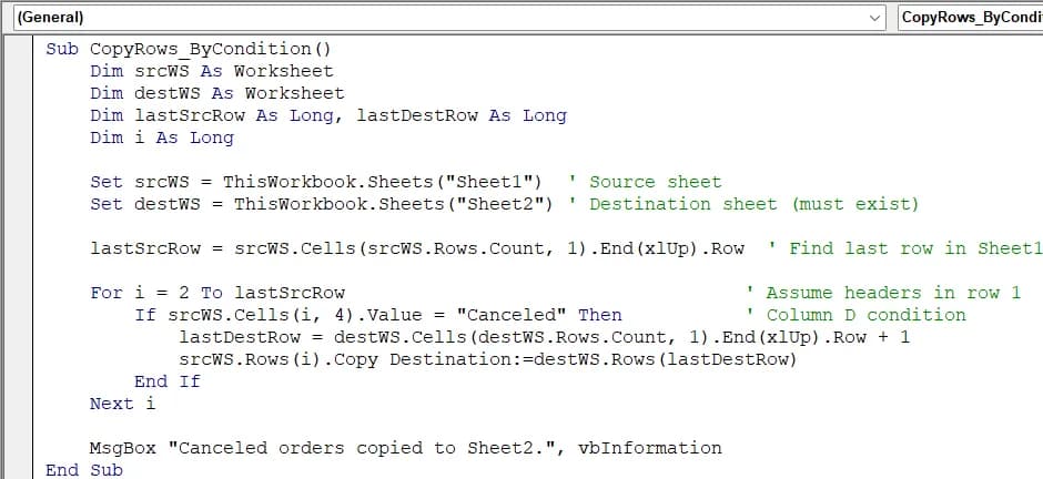 Filter and Copy Rows That Meet a Condition To Another Sheet Using VBA