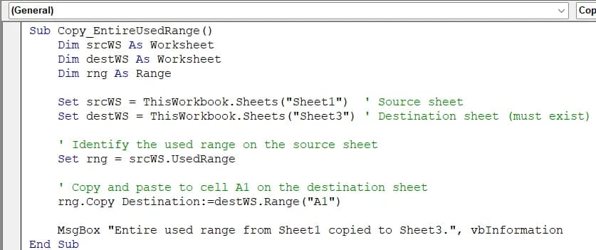 Move the Entire Used Range to Another Sheet with VBA