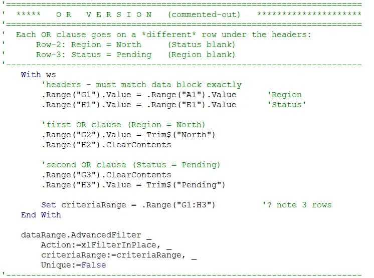 Explore AdvancedFilter with AND and OR Criteria