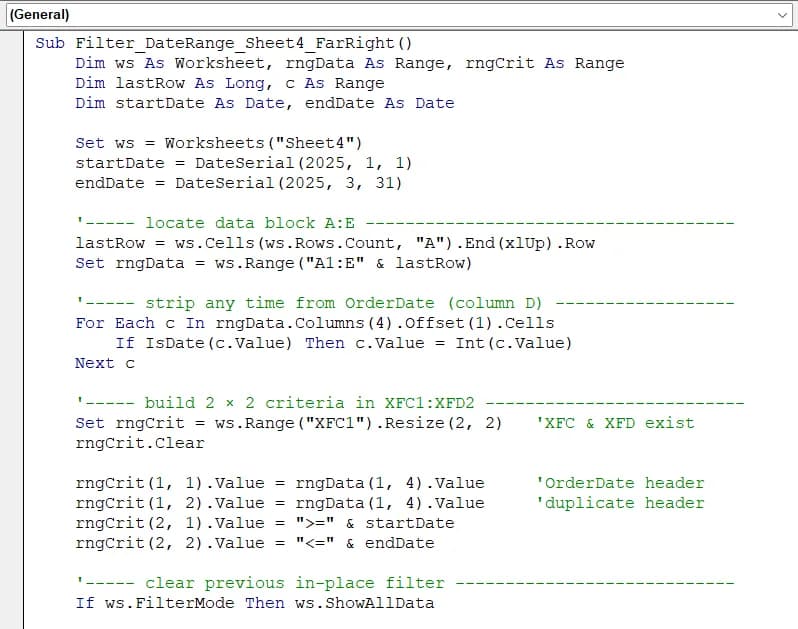 Filter Data Within an Interval Using AdvancedFilter