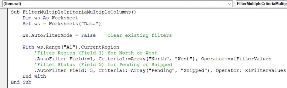 Apply AutoFilter with Multiple Criteria Across Multiple Columns