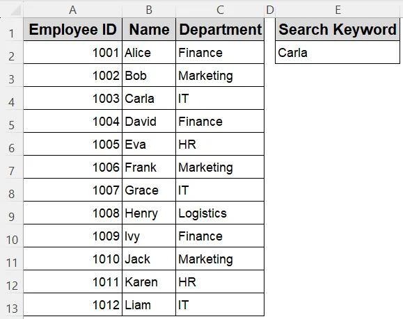 Search a Column and Return the Entire Matching Row