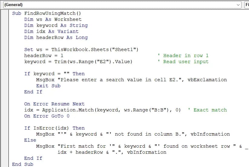 Retrieve the Row Number with WorksheetFunction.Match