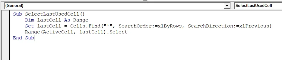 Using the Find Method to Get the Last Used Cell