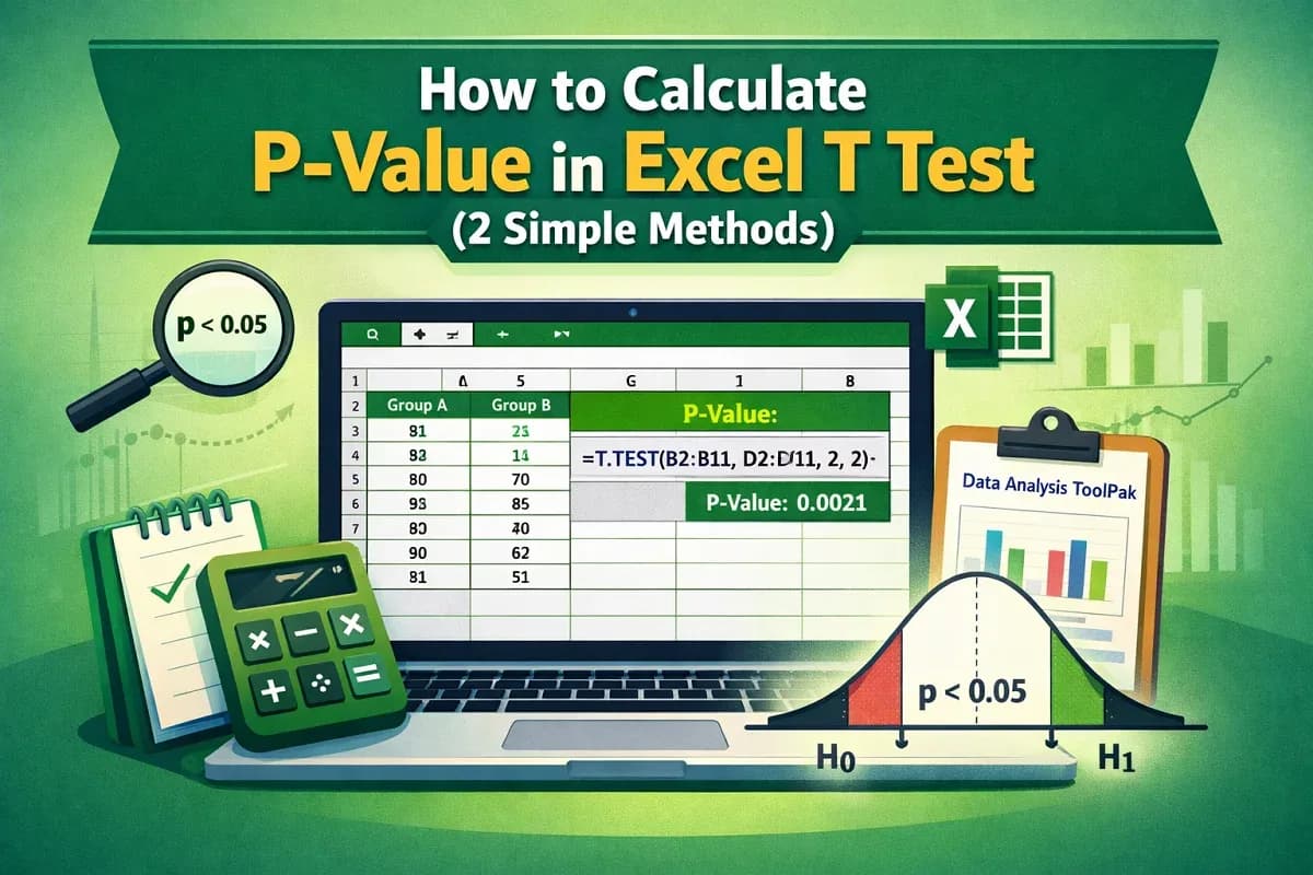 How to Calculate P-Value in Excel T Test (2 Simple Methods)