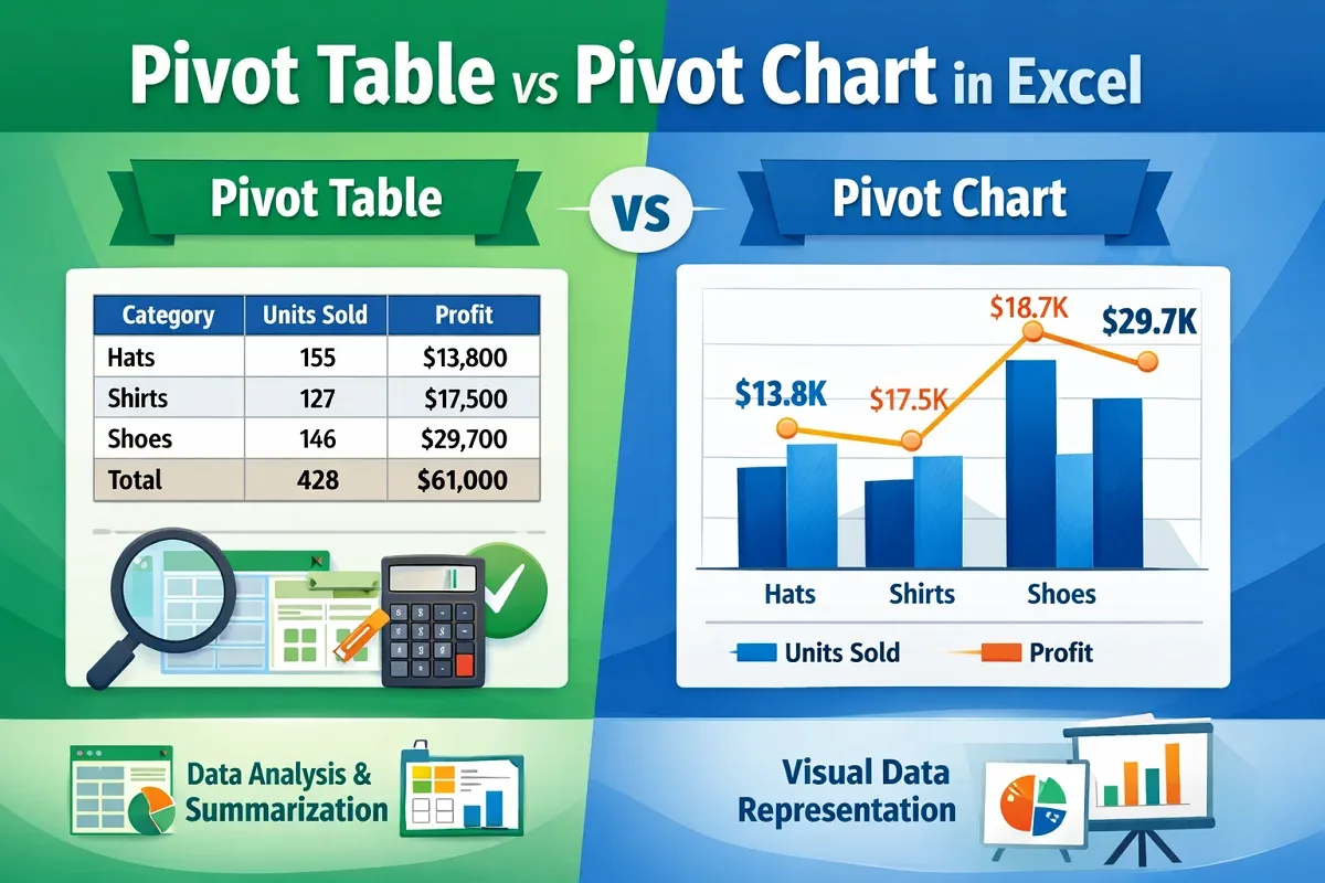 Differences Between a Pivot Table and a Pivot Chart in Excel