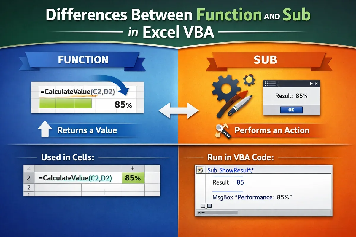 Differences Between Function and Sub in Excel VBA