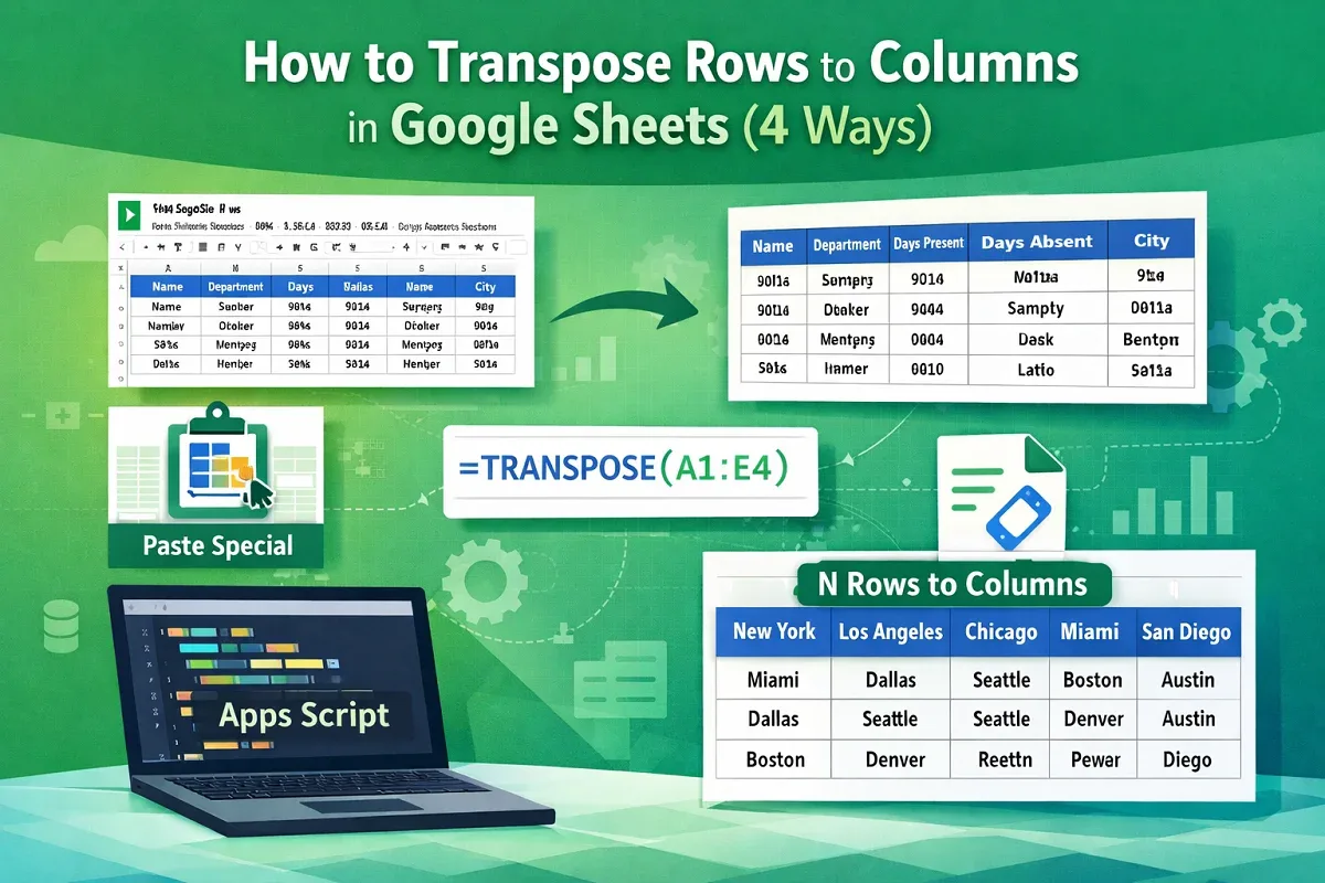 How to Transpose Rows to Columns in Google Sheets (4 Ways)