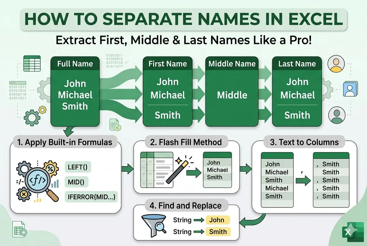 How to Separate First, Middle & Last Names Using Excel Formula