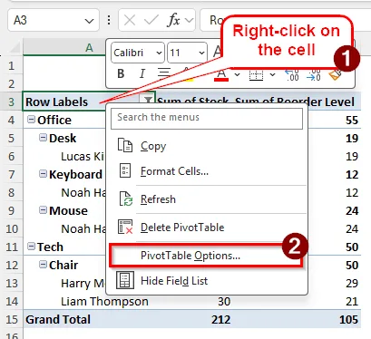 Disabling Field Captions and Filter Dropdowns to Hide Filter Arrows