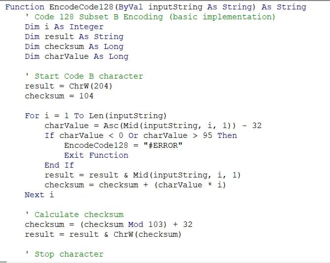 Use a VBA Font Encoder for Advanced Barcodes (Code 128)
