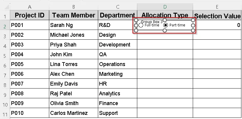 Grouping Multiple Radio Buttons in Excel