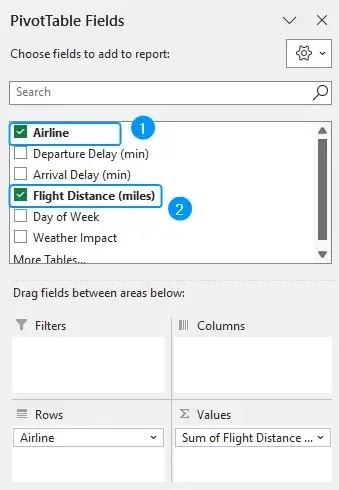 Dragging fields in values and rows area