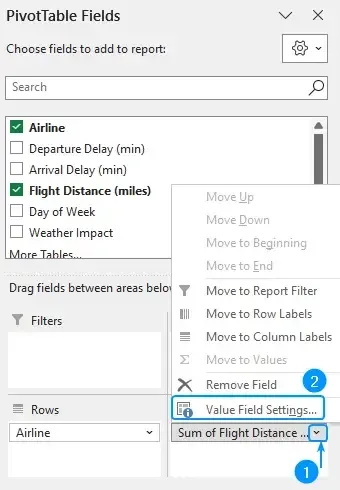 Value field settings