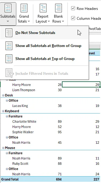 Formatting a Pivot Table Further