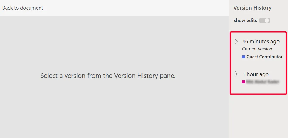 Apply the Version History Feature to Check Snapshot of All Edits