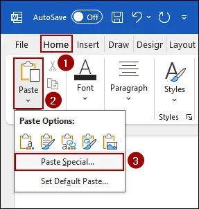 Applying Paste Special Tool to Copy a Chart from Excel to Word