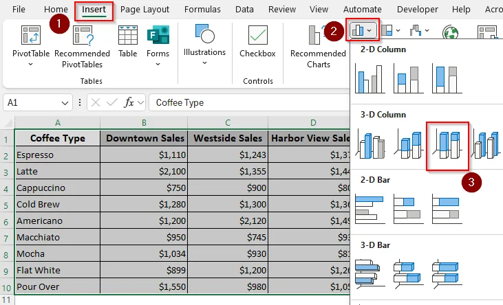 Generating a 3-D 100% Stacked Column Chart in a Worksheet