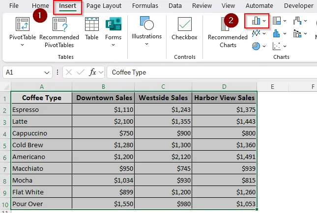 Creating a 2-D Standard Stacked Column Chart