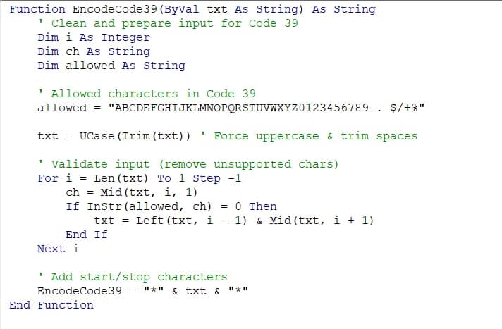 Create Code 39 Font with VBA Automation