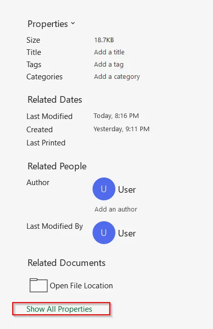 Extract Metadata Manually from an Excel File