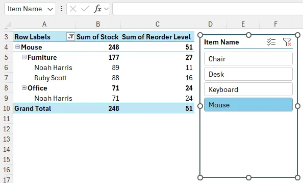 Using Slicers in Excel