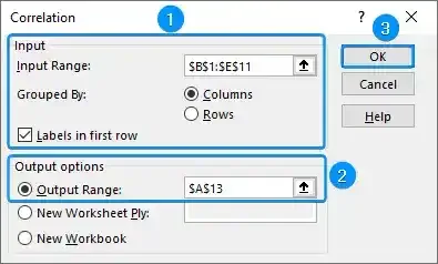 Entering inputs to make correlation matrix