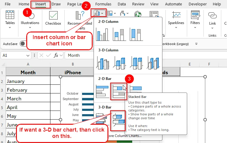 Steps to Create a Stacked Bar Chart in Excel