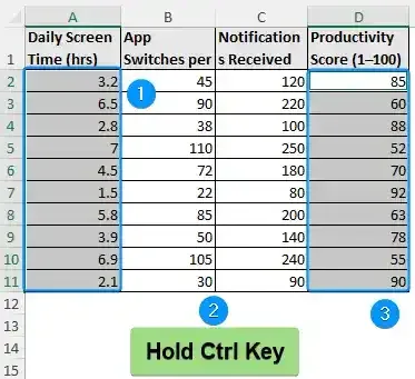 Selecting noncontiguous range by holding Ctrl key