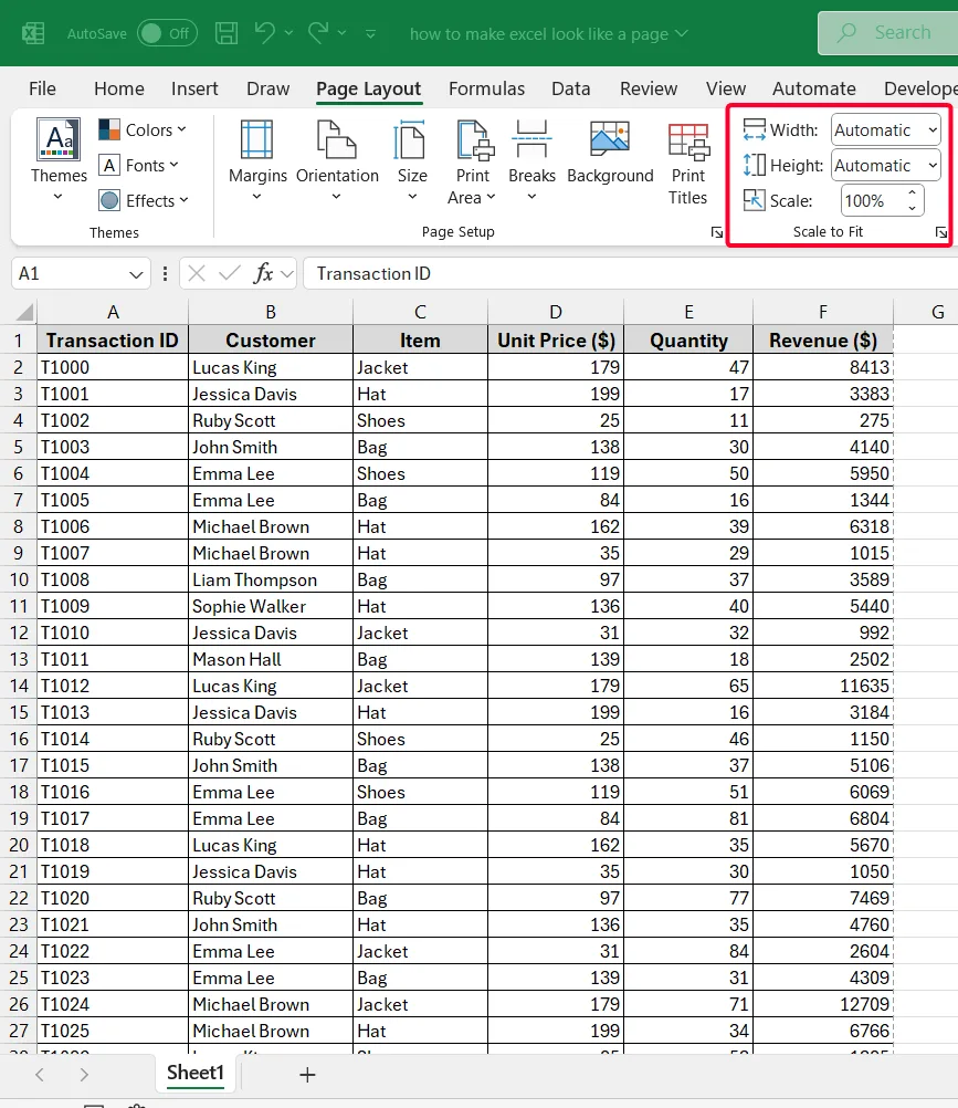 Customizing Page Layout in Excel